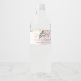 Pink blush First Communion watter bottle label