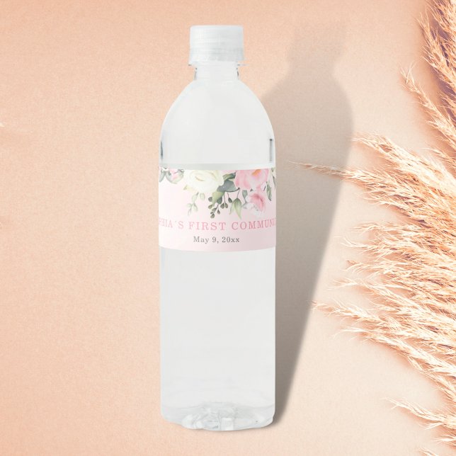 Pink blush First Communion watter bottle label (Creator Uploaded)