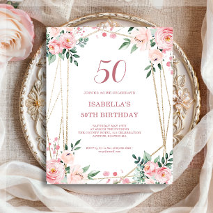 Pink Blush Floral 50th Budget Birthday Invitation