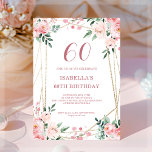 Pink Blush Floral 60th Birthday Invitation<br><div class="desc">Looking for a beautiful and elegant birthday invitation? Check out our blush pink floral invitation with a stunning gold geometric frame! This customisable invitation is perfect for any birthday celebration, whether it's a sweet 16, 30th, or 60th. The delicate pink flowers add a touch of femininity, while the gold frame...</div>