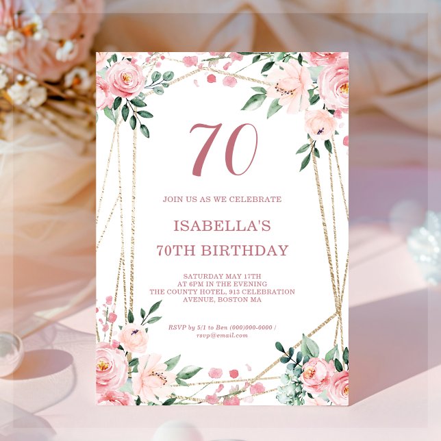 Pink Blush Floral 70th Birthday Invitation (Creator Uploaded)