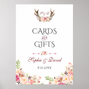 Pink Blush Floral Antlers Wedding Cards & Gifts Poster