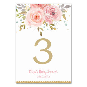 Pink Blush Floral Baby Bridal Shower Birthday Table Number