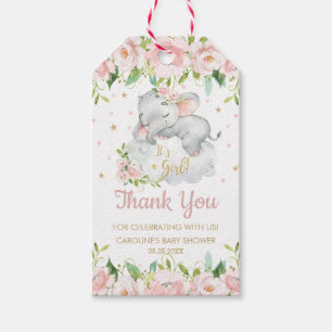 Pink Blush Floral Baby Elephant Thank You Favor Gift Tags