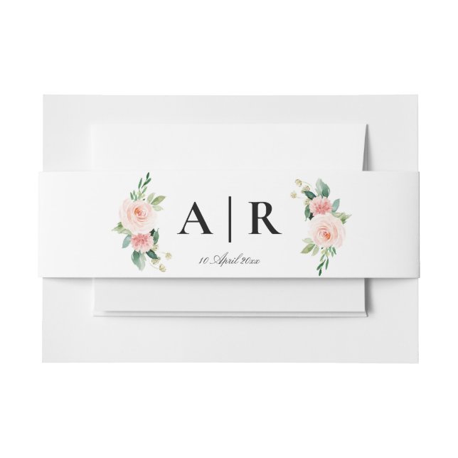 pink blush floral belly band invitation belly band (Front Example)