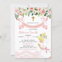 Pink Blush Floral Blonde Girl First Holy Communion