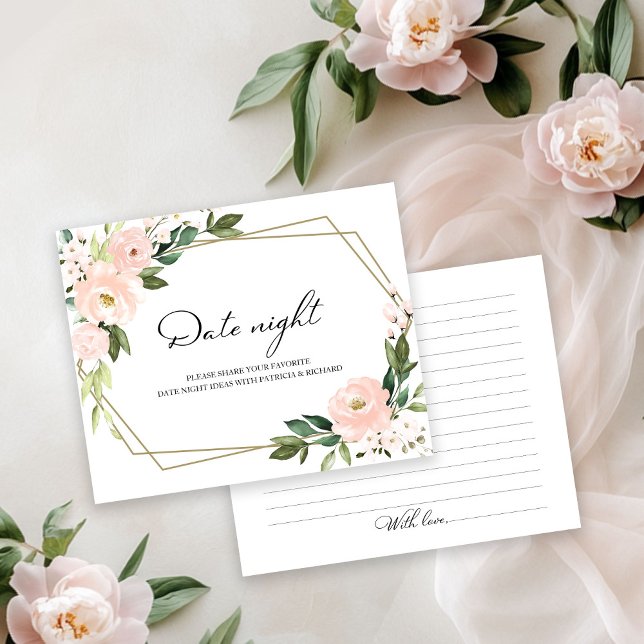 Pink Blush Floral Bridal Shower Date Night Cards (Creator Uploaded)