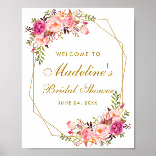Pink Blush Floral Bridal Shower Gold Welcome Poster
