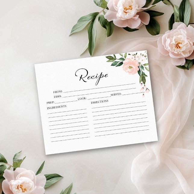 Pink Blush Floral Bridal Shower Recipe Cards (Creator Uploaded)