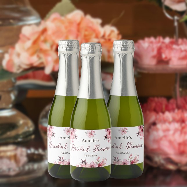 Pink Blush Floral Bridal Shower Sparkling Wine Label (Creator Uploaded)
