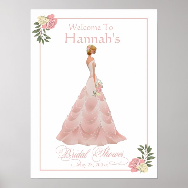 Pink Blush Floral Bridal Shower Welcome Poster (Front)