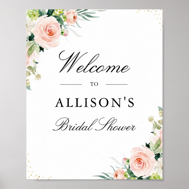 Pink blush floral bridal shower welcome sign (Front)