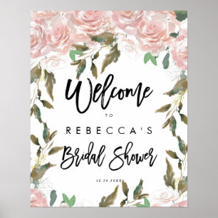 pink blush floral bridal shower welcome sign