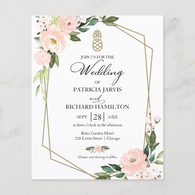 Pink Blush Floral Budget Wedding Invitation (Front)