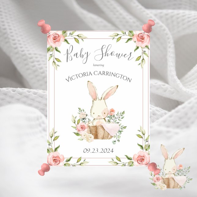 Pink Blush Floral Bunny Baby Shower Poster (Creator Uploaded)