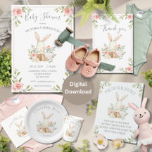 Pink Blush Floral Bunny Rabbit Baby Shower
