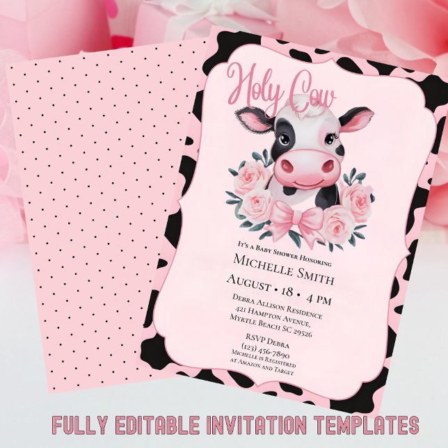 Pink Blush Floral Cow Print Baby Shower Invitation (Creator Uploaded)