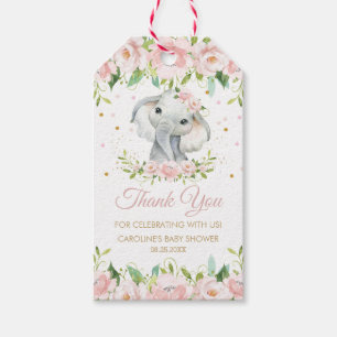 Pink Blush Floral Cute Elephant Thank You Favour Gift Tags