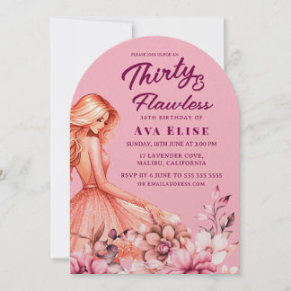 Pink Blush Floral Dress 30th Birthday Party Invitation