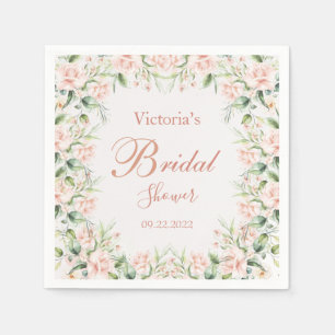 Pink Blush Floral Elegant Name Pink  Bridal Shower Napkin
