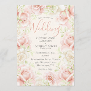 Pink Blush Floral Elegant Romantic Wedding Invitation