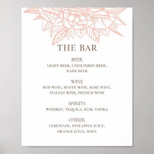 Pink blush floral elegant wedding drinks bar menu poster