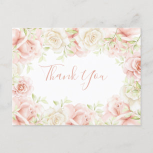Pink Blush Floral Elegant Wedding Thank You  Postcard