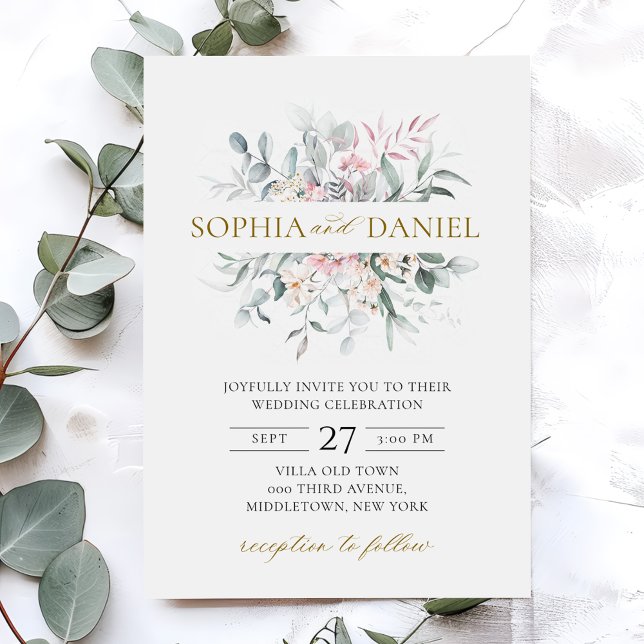Pink Blush Floral Eucalyptus Botanical Wedding  Invitation (Creator Uploaded)