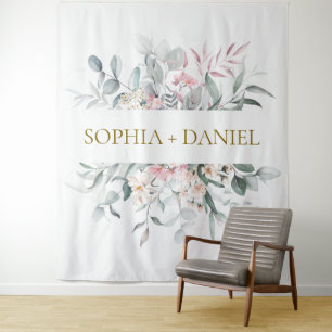 Pink Blush Floral Eucalyptus Botanical Wedding  Tapestry