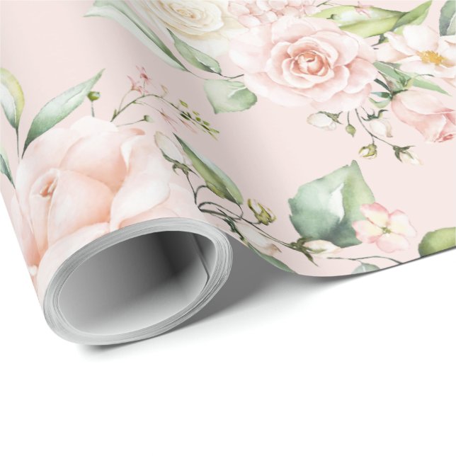 Pink Blush Floral Eucalyptus  Wrapping Paper (Roll Corner)