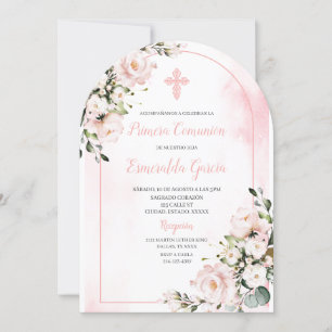 Pink blush floral first comunion Invitation