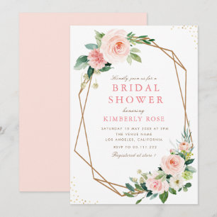 Pink blush floral geometric bridal shower invitation