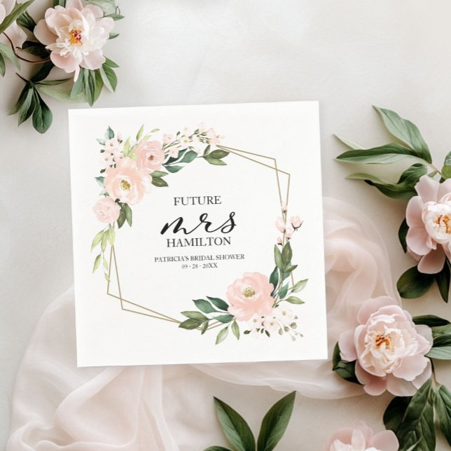 Pink Blush Floral Geometric Bridal Shower Napkin (Creator Uploaded)
