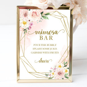 Pink Blush Floral Geometric Mimosa Bar Sign