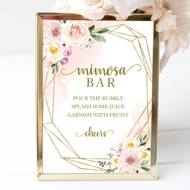 Pink Blush Floral Geometric Mimosa Bar Sign (Creator Uploaded)