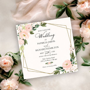 Pink Blush Floral Geometric Wedding Invitation