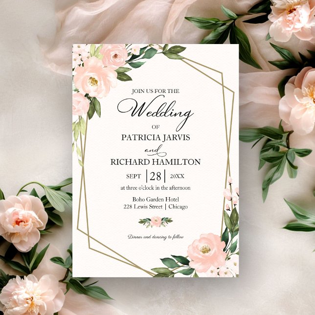 Pink Blush Floral Geometric Wedding Invitation (Creator Uploaded)