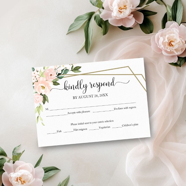 Pink Blush Floral Geometric Wedding RSVP Card (Creator Uploaded)