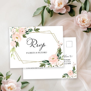 Pink Blush Floral Geometric Wedding RSVP Postcard