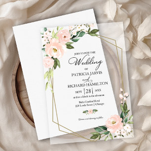Pink Blush Floral Geometric Wedding Vellum Invitations