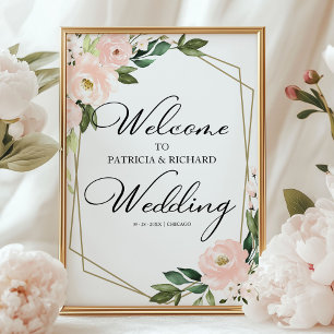 Pink Blush Floral Geometric Wedding Welcome Sign