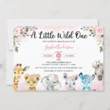 Pink Blush Floral Girls Safari Animals Baby Shower