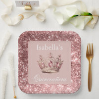 Pink Blush Floral Glitter Tiara Crown Quinceañera