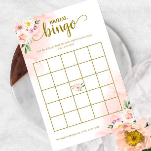 Pink Blush Floral Gold  Bridal Shower Bingo Flyer