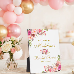 Pink Blush Floral Gold Bridal Shower Welcome Plaque