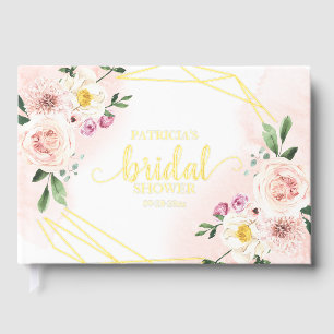 Pink Blush Floral Gold Geometric Bridal Shower  Guest Book
