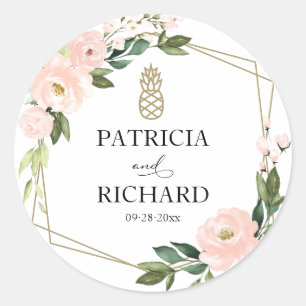 Pink Blush Floral Gold Geometric Wedding Classic R Round Sticker