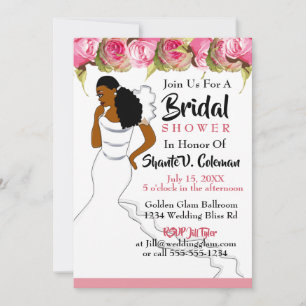 Pink Blush Floral Greenery African American Invitation