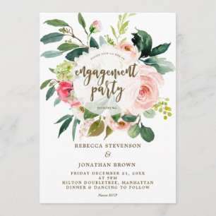 pink blush floral greenery engagement party invitation