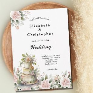 Pink Blush Floral Greenery Wedding Cake Wedding Invitation